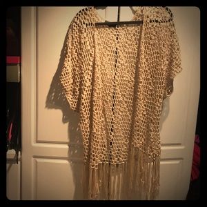 Crochet style fringe kimono top